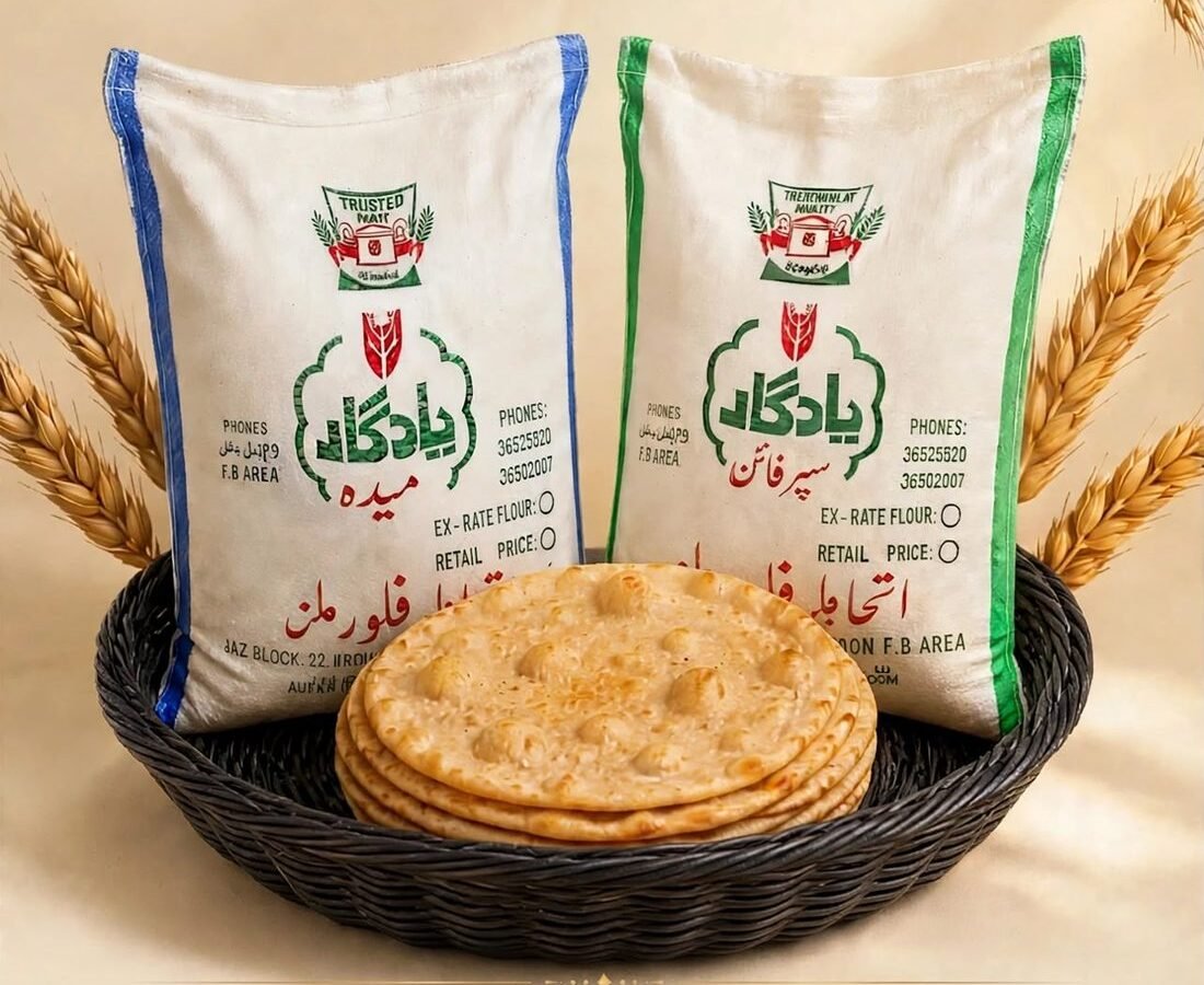 Yadgar atta sacks with fresh roti