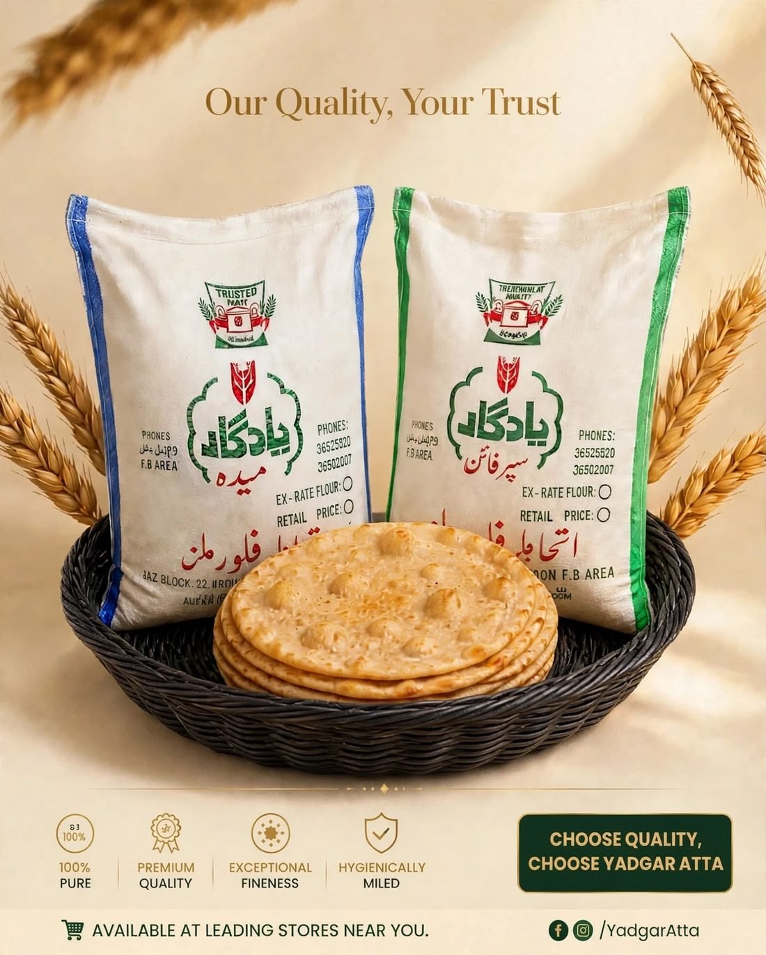Ittehad flour sacks with freshly baked roti